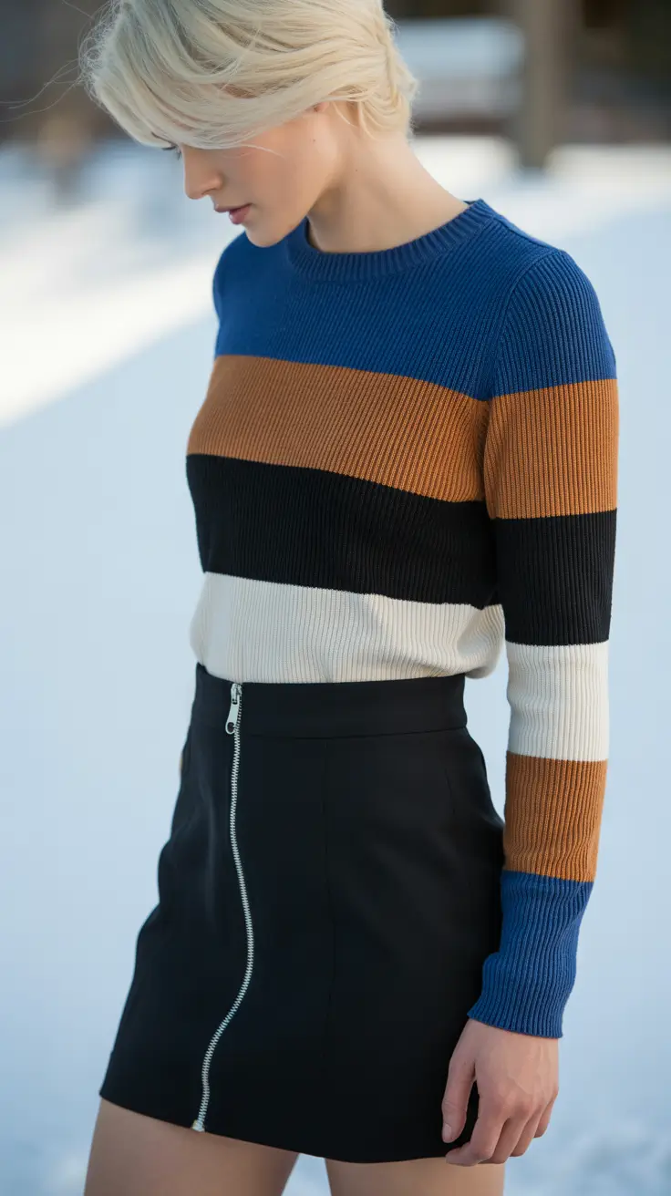 sweater outfits 2026 Retro Stripes Meet Modern Edge