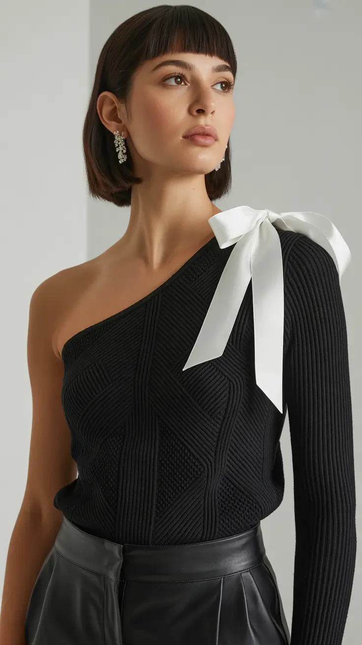 sweater outfits 2026 Black Elegance with a White Accent