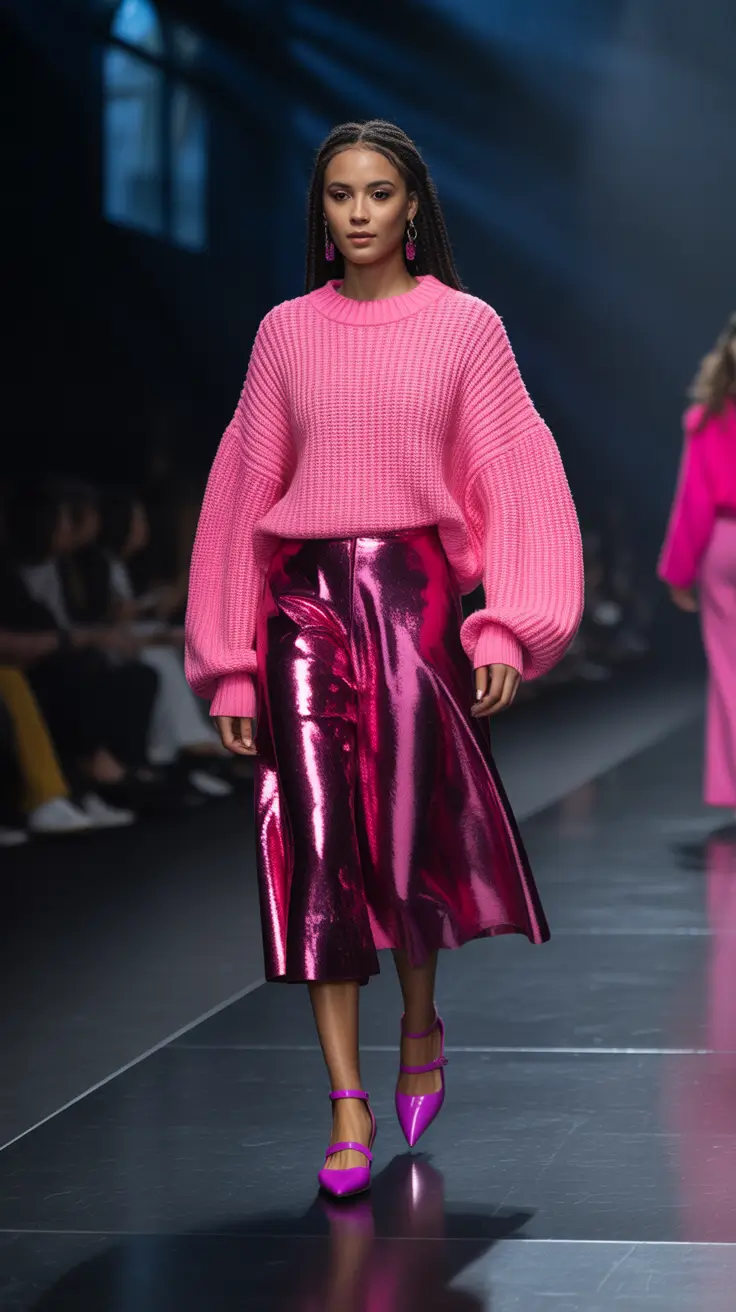 sweater outfits 2026 Barbiecore Evolves Hot Pink with an Edge