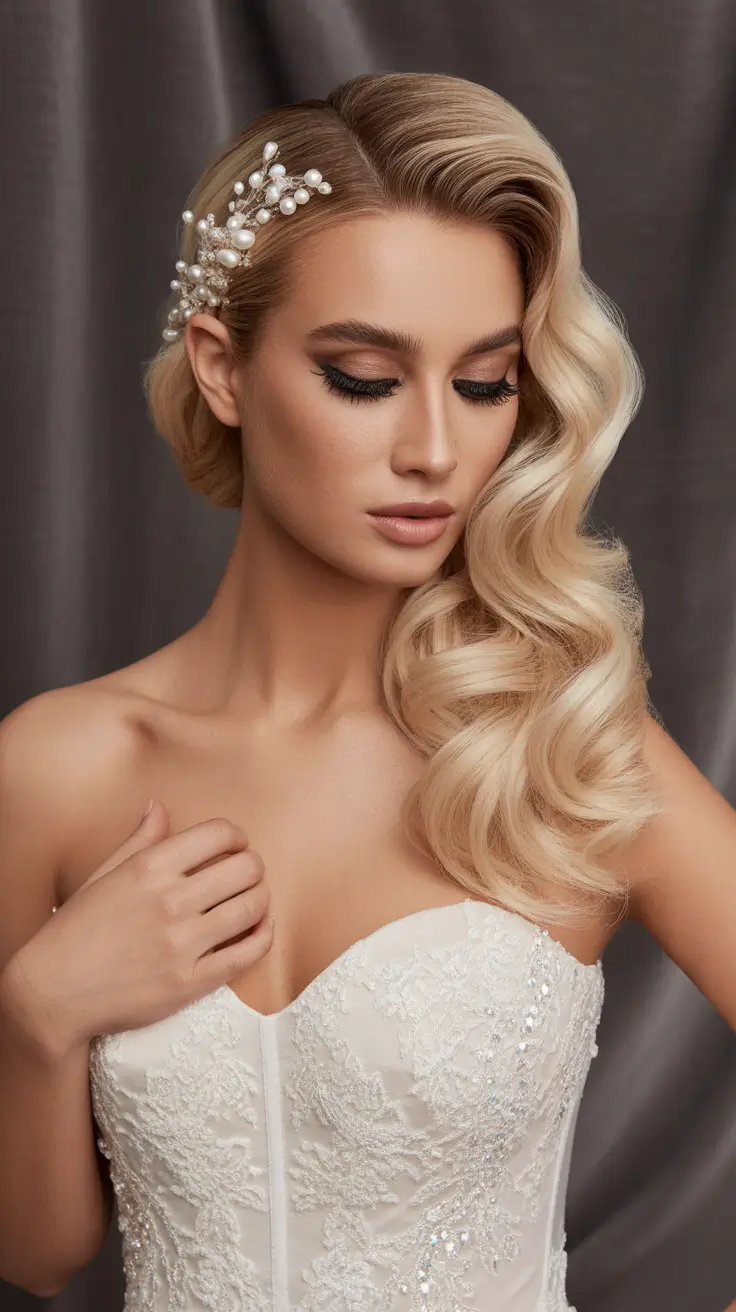 Hairstyles ideas 2026 Hollywood Glam with Pearl Hair Accessories