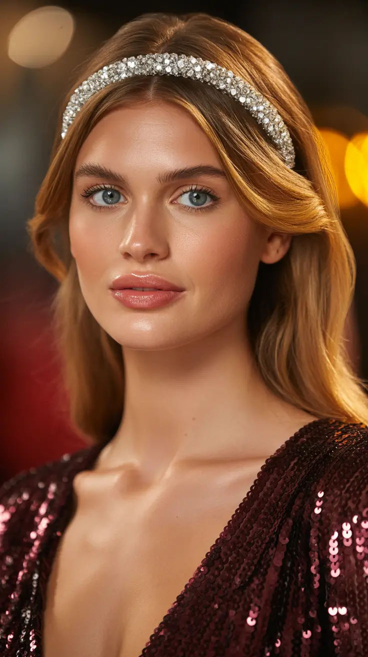 Trendy 2026 Hairstyles Ideas for Women Sparkling Headband with Soft Waves