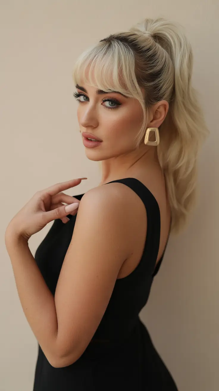 cute hairstyle 2026 Retro Pony with Bangs