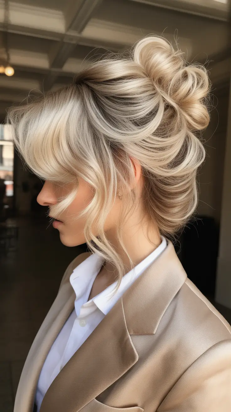 cute hairstyle 2026 Elegant Twisted Bun with Flowing Layers