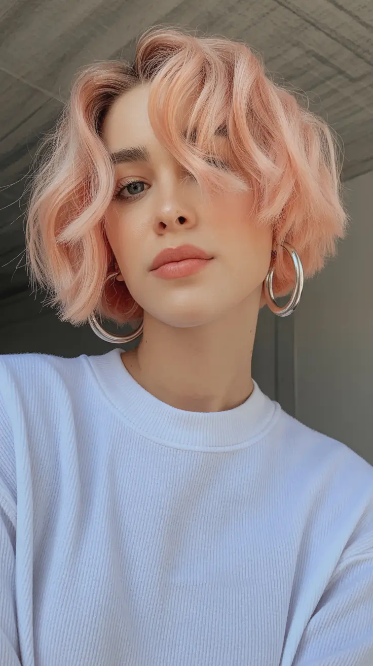trendy Haircuts 2026 Pastel Peach Wavy Bob