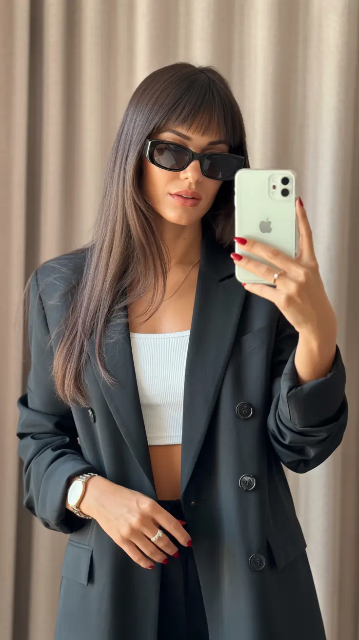 trendy haircuts 2026 Straight Chic With Blunt Bangs