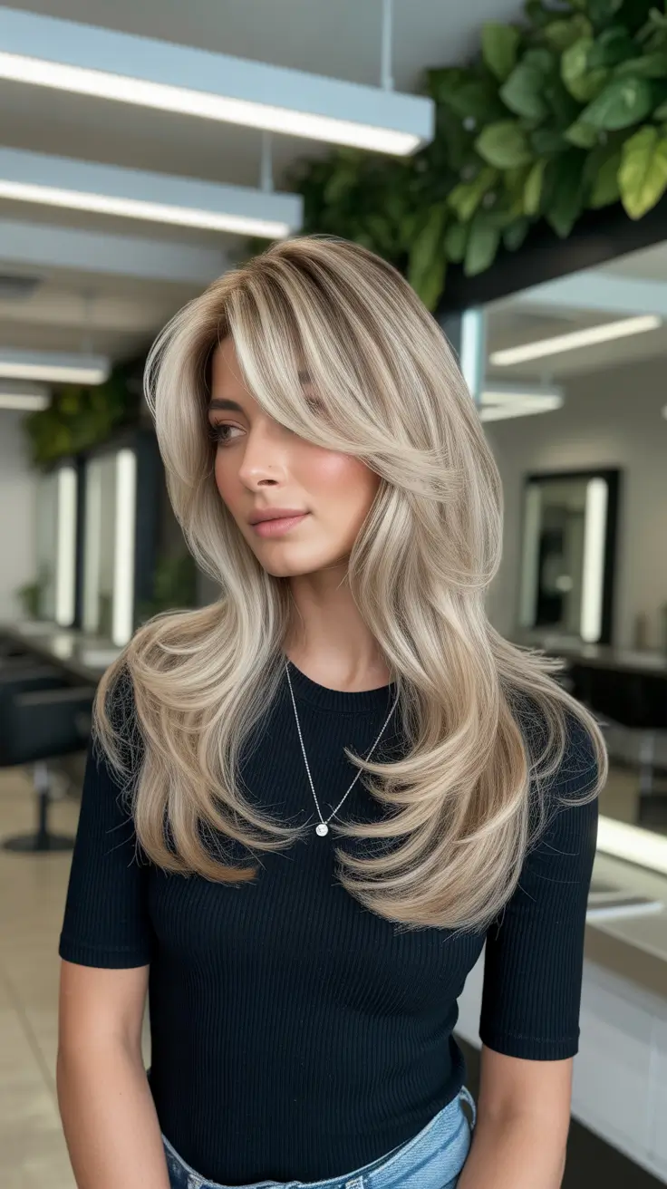 trendy Haircuts 2026 Layered Blonde Flow with Side Movement