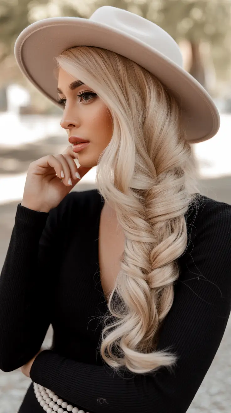 Straight hairstyle 2026 beach waves with hat