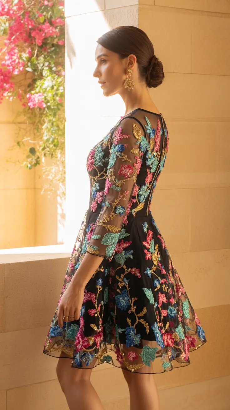 wedding guest outfits 2026 Floral Embroidery Revival