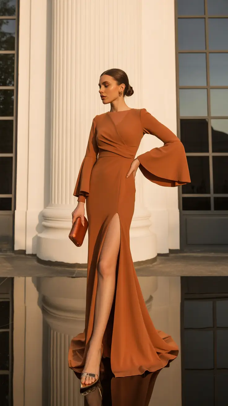 wedding guest outfits 2026 Copper Glow Gown