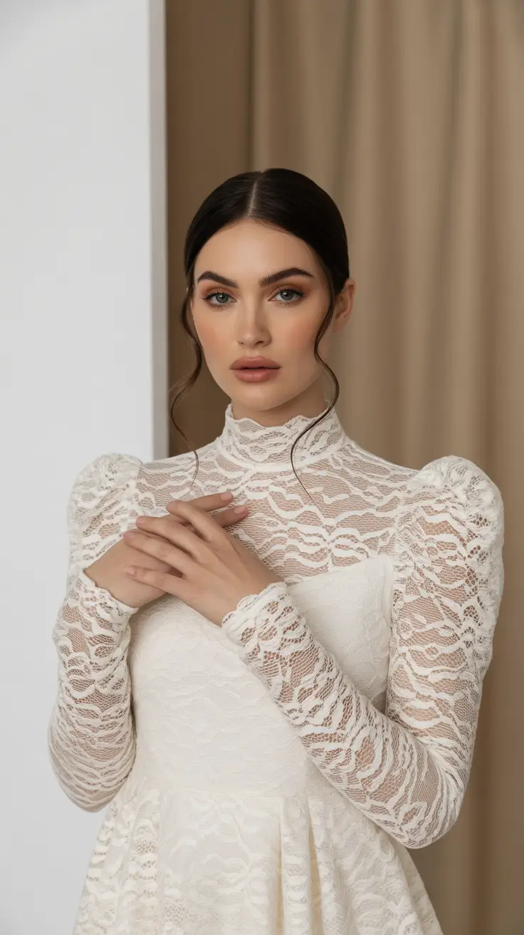 wedding hairstyle 2026 Timeless Lace-Inspired Middle Part