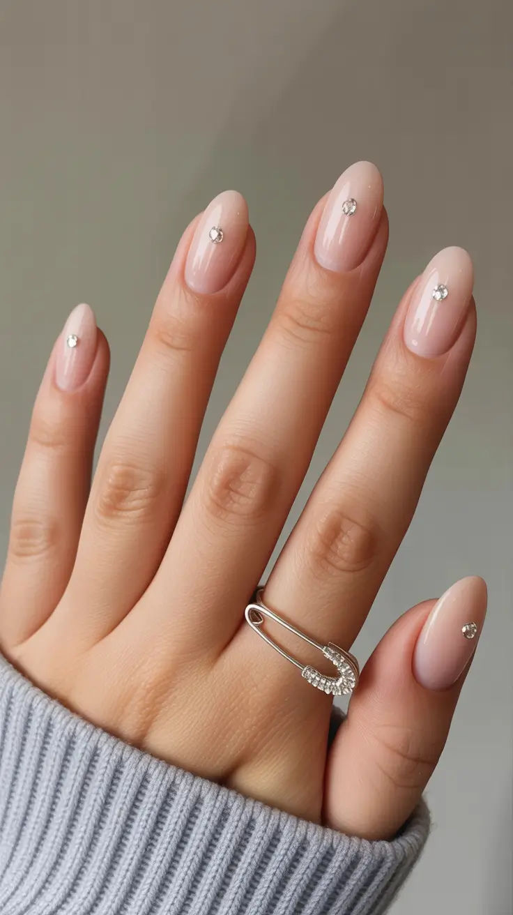 Wedding Nail Designs for Bride 2026 Almond Single Crystal