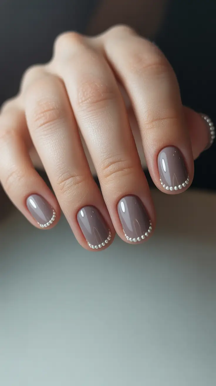 Wedding Nail Designs for Bride 2026 Mocha Pearl Border