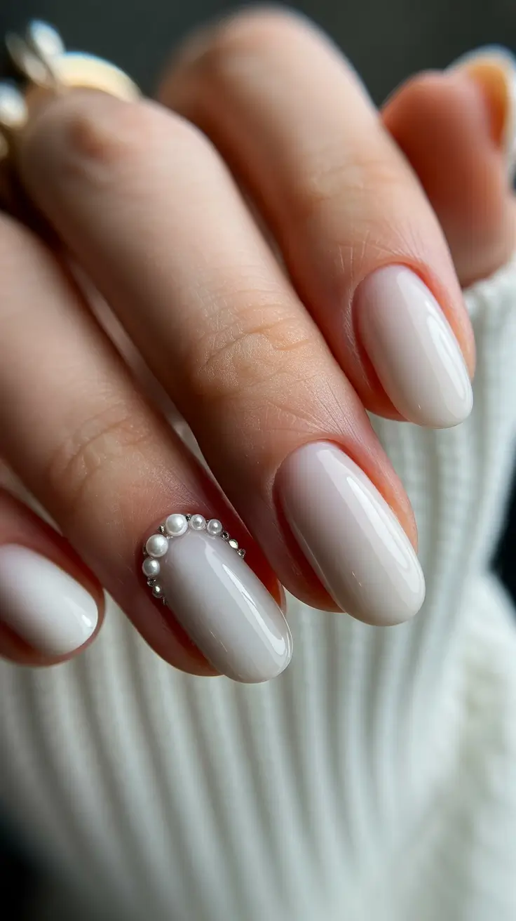 wedding nails 2026 Milky White Pearl Detail