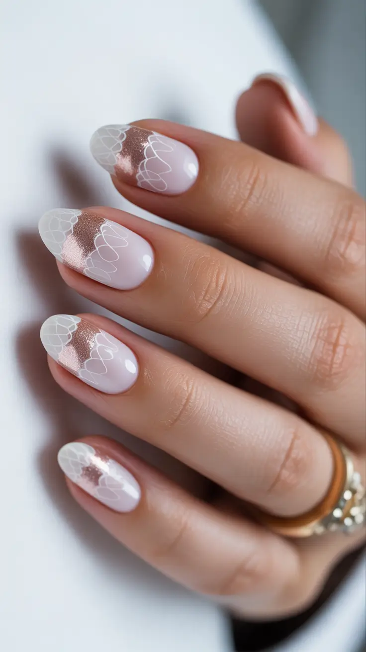 Wedding nails trend for bride 2026 Short Lace Bridal Nails