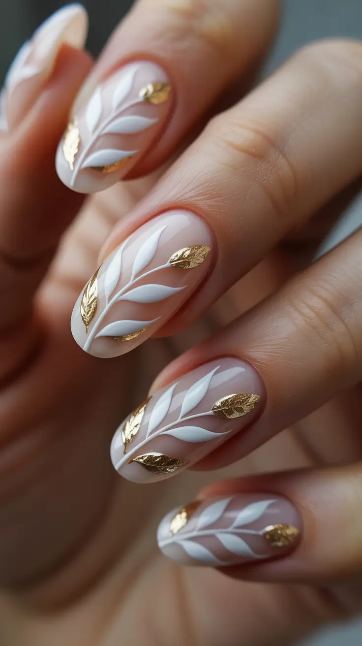Wedding nails trend for bride 2026 White botanical nail art