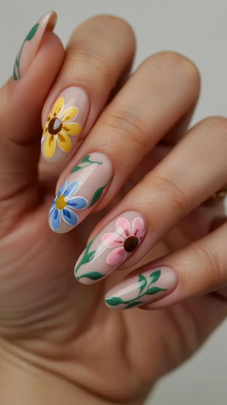 Wedding nails trend for bride 2026 Floral bridal nail art