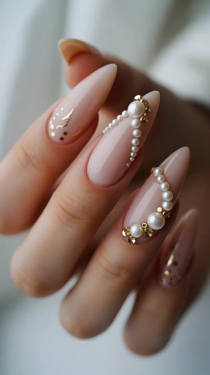Wedding Nails Trend for Bride 2026 Blush Pink Pearl Almond