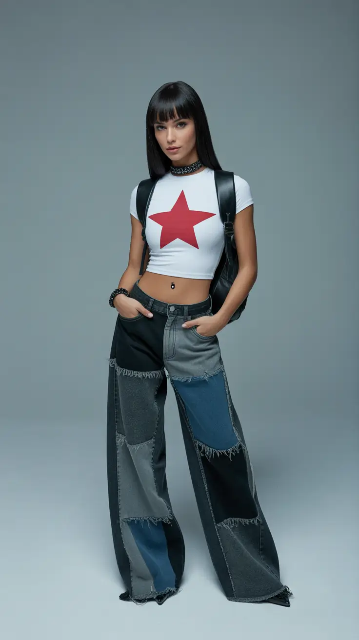 y2k outfits 2026 Patchwork Rebel Energy