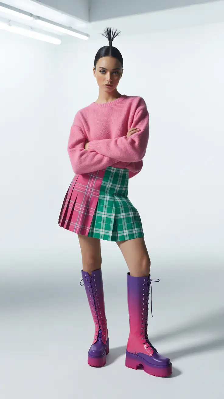 y2k outfits 2026 Electric Preppy in Technicolor
